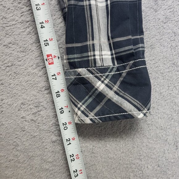 BKE Shirt Mens Large Navy Gray Plaid Standard Fit Pearl Snap Western Cowboy - Picture 6 of 10